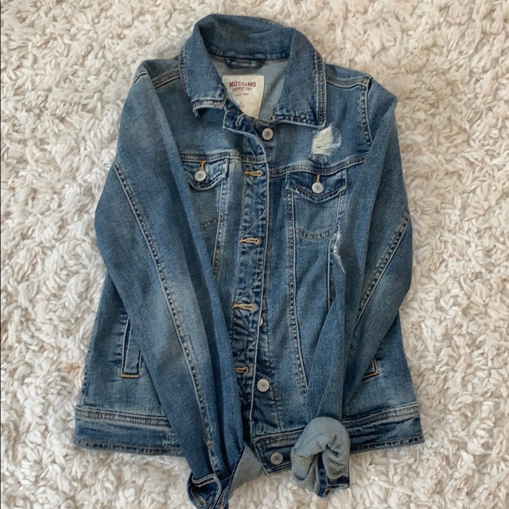 Distressed denim jacket medium wash